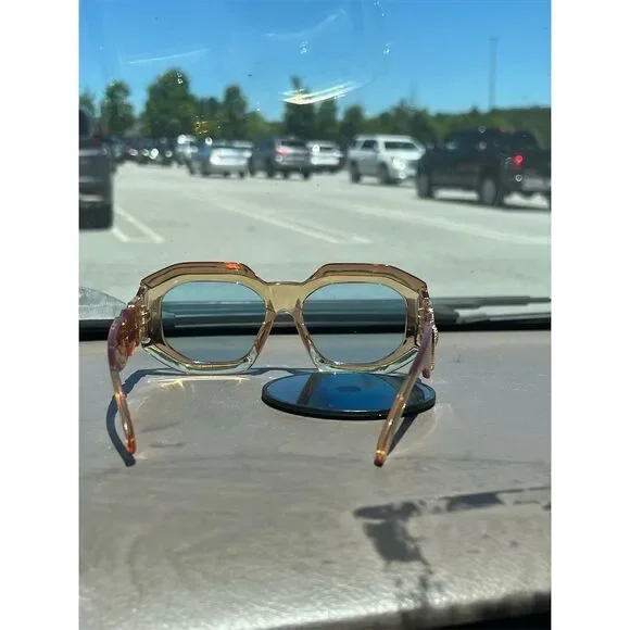 Unisex Sunglasses Transparent Gold Frame Blue Lenses Geometric S… - Picture 8 of 10